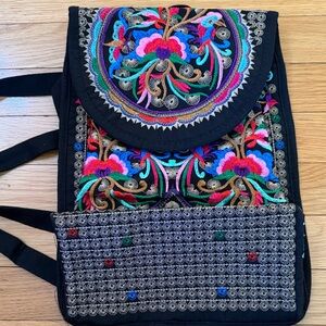 Boho Embroidered Backpack Colorful Floral Festival Travel Bag NWOT